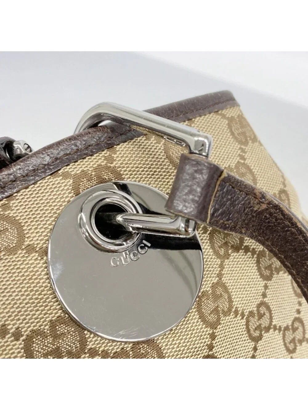 Gucci Tote GG Canvas Beige Brown Silver
